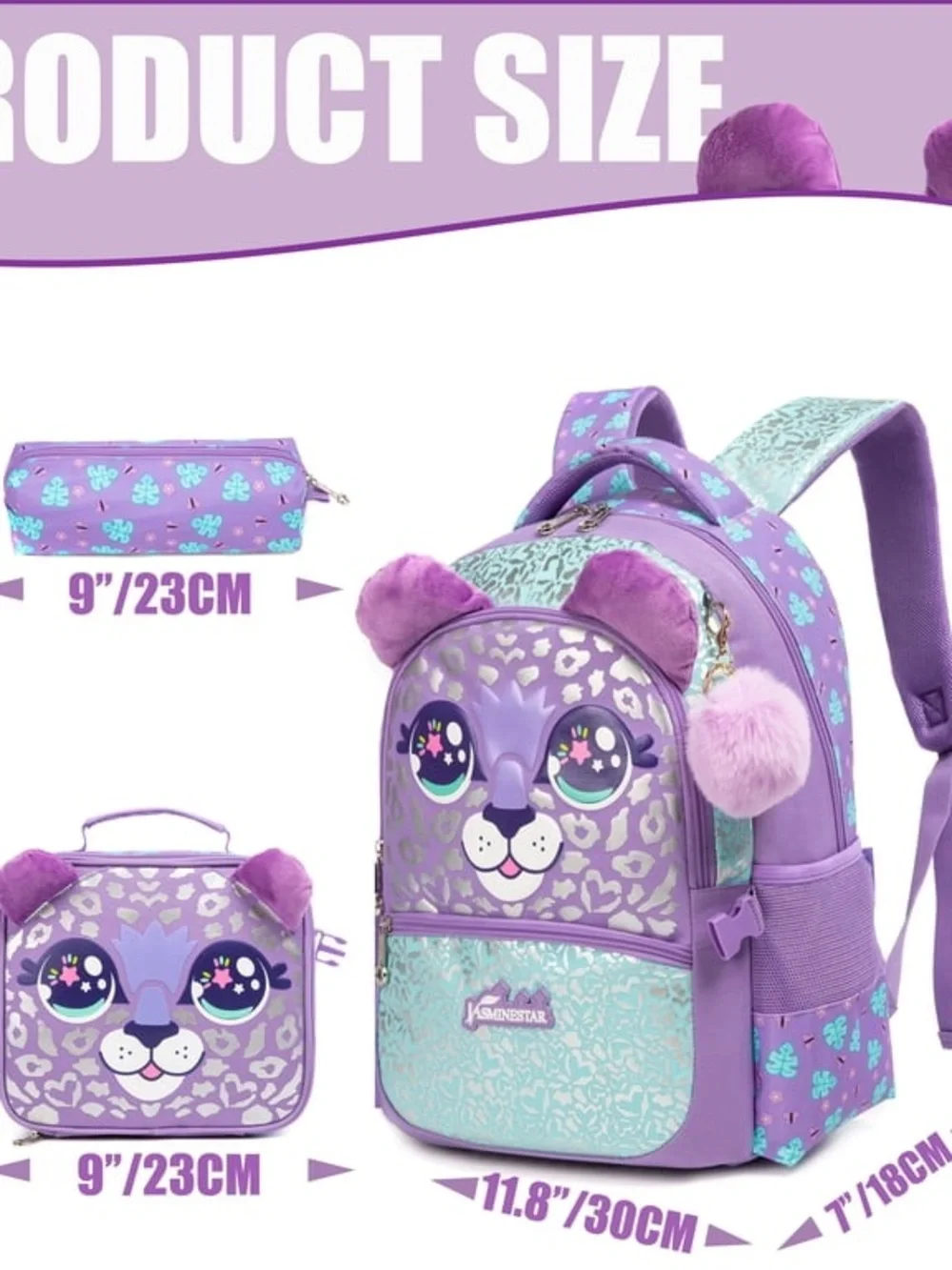 Purple Sparkle Leopard Kids Backpack Set W